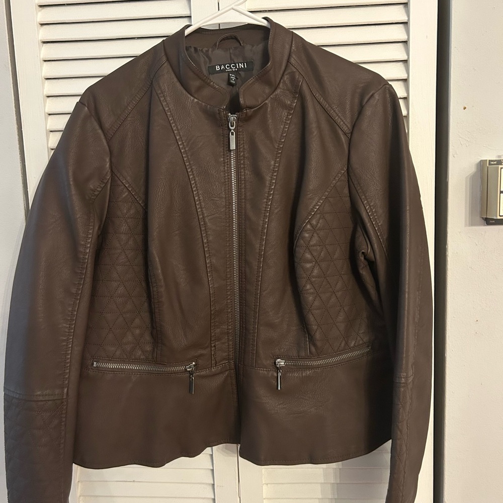 Baccini Quilted Brown Leather Jacket